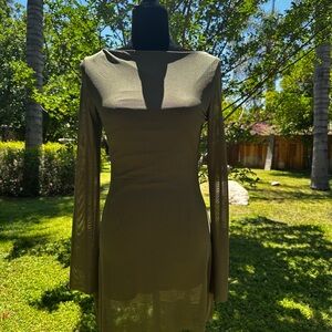 Elegant Olive Green Long Sleeve Dress